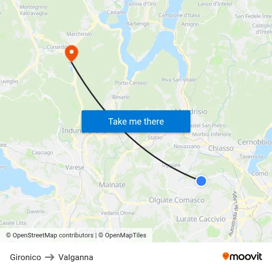 Gironico to Valganna map