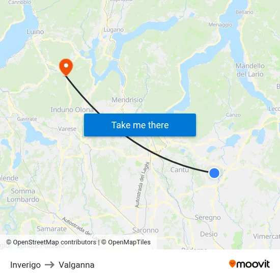 Inverigo to Valganna map