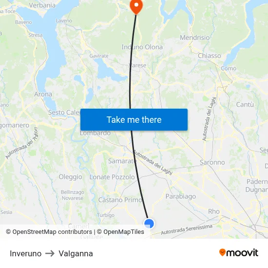 Inveruno to Valganna map