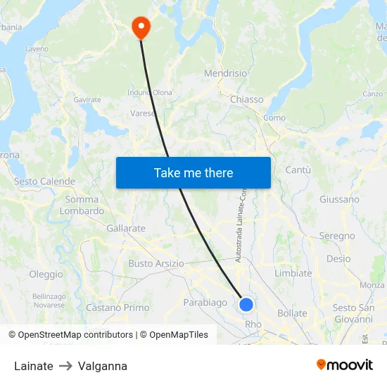 Lainate to Valganna map