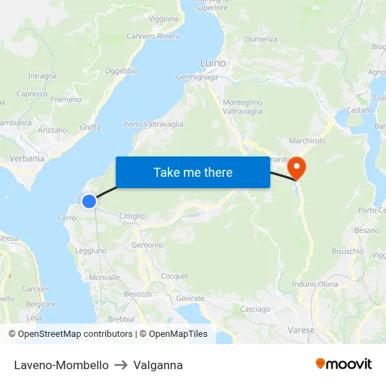 Laveno-Mombello to Valganna map