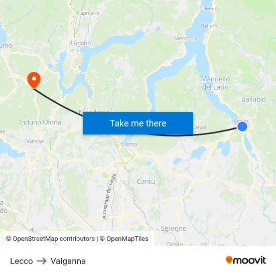 Lecco to Valganna map