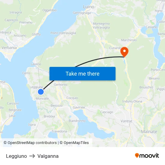 Leggiuno to Valganna map