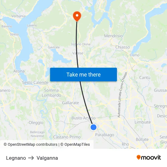 Legnano to Valganna map