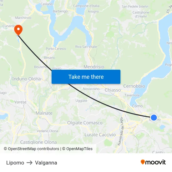 Lipomo to Valganna map