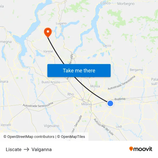 Liscate to Valganna map