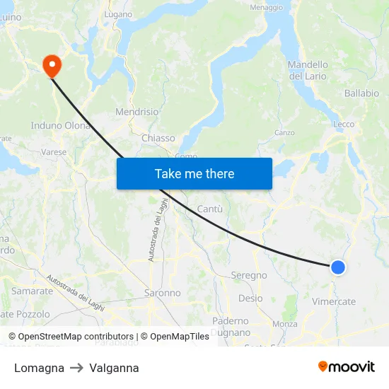 Lomagna to Valganna map