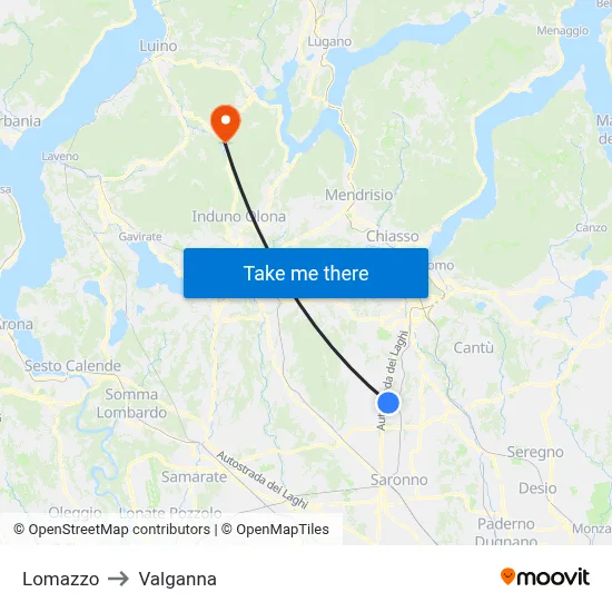 Lomazzo to Valganna map