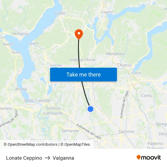Lonate Ceppino to Valganna map