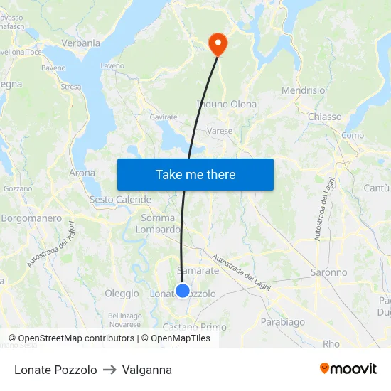 Lonate Pozzolo to Valganna map
