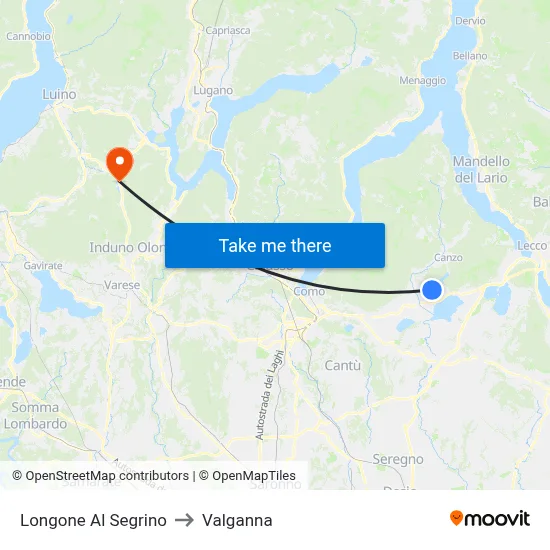 Longone Al Segrino to Valganna map