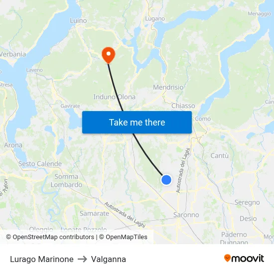 Lurago Marinone to Valganna map