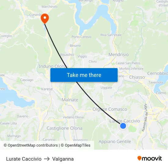 Lurate Caccivio to Valganna map
