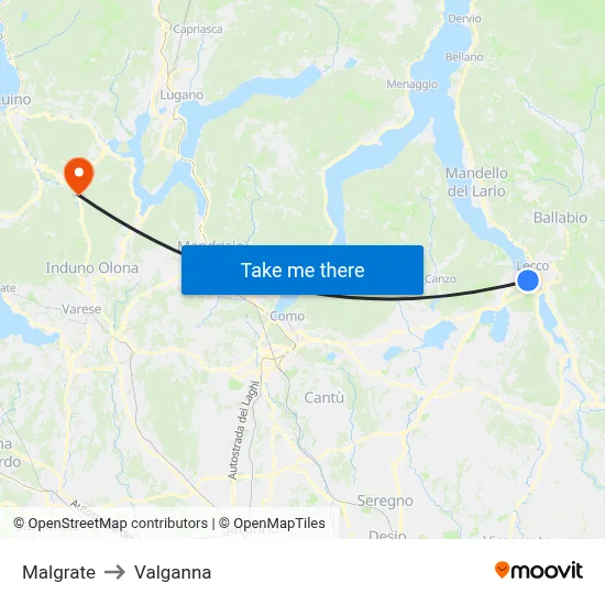 Malgrate to Valganna map