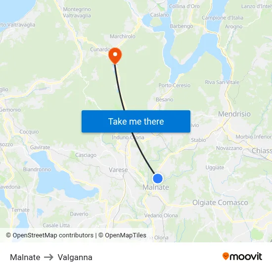 Malnate to Valganna map