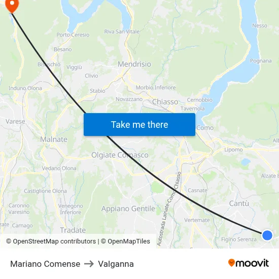 Mariano Comense to Valganna map