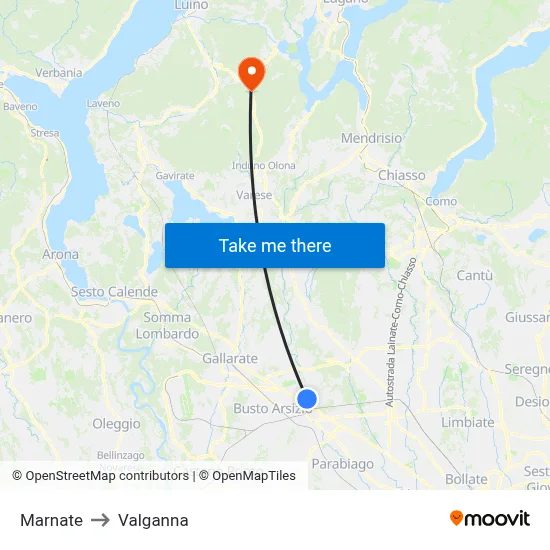Marnate to Valganna map