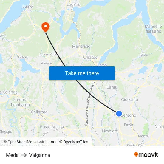 Meda to Valganna map