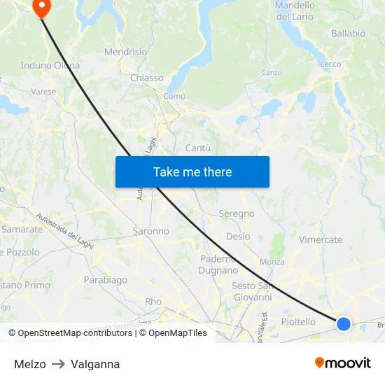 Melzo to Valganna map