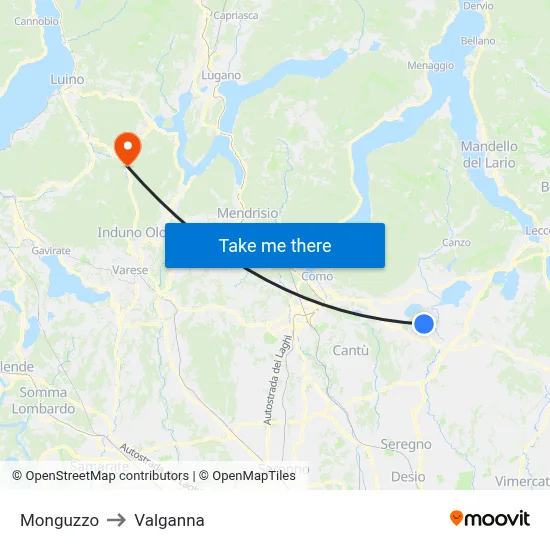 Monguzzo to Valganna map
