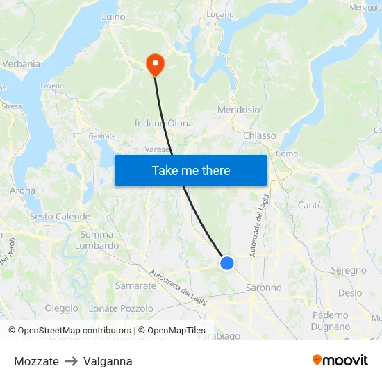 Mozzate to Valganna map