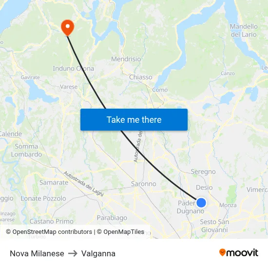 Nova Milanese to Valganna map