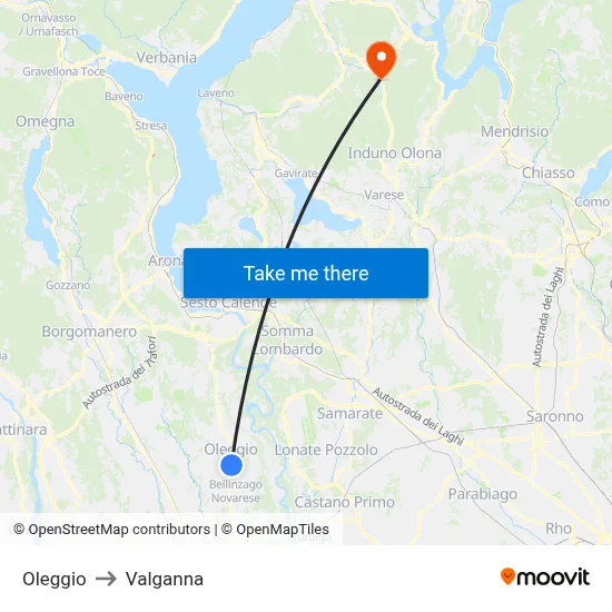 Oleggio to Valganna map