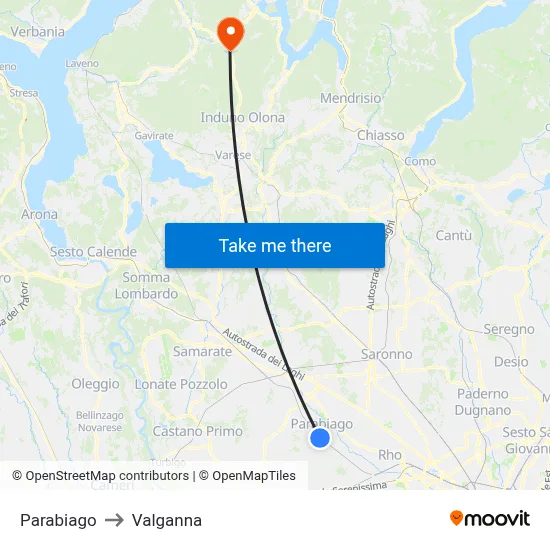 Parabiago to Valganna map