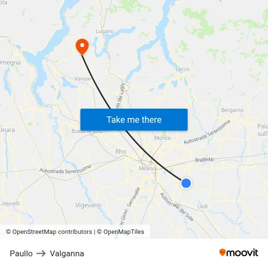 Paullo to Valganna map