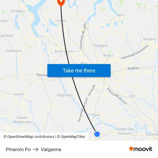 Pinarolo Po to Valganna map