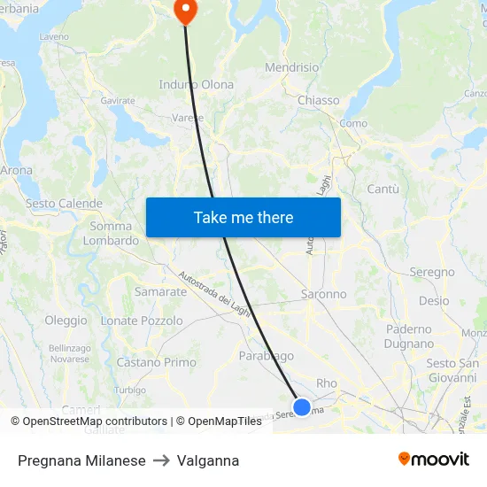 Pregnana Milanese to Valganna map