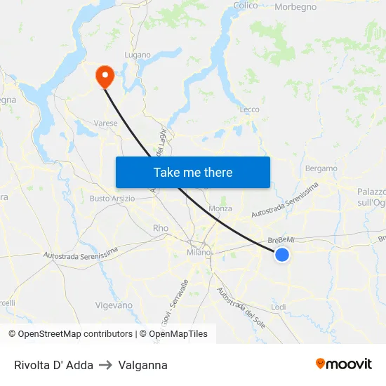 Rivolta d'Adda to Valganna map