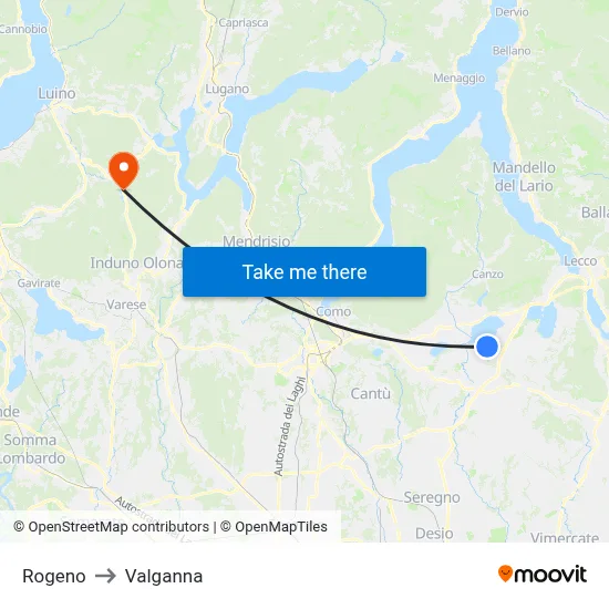 Rogeno to Valganna map
