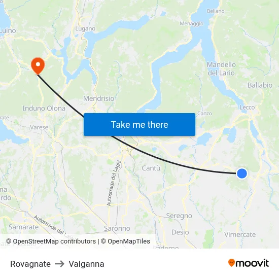 Rovagnate to Valganna map