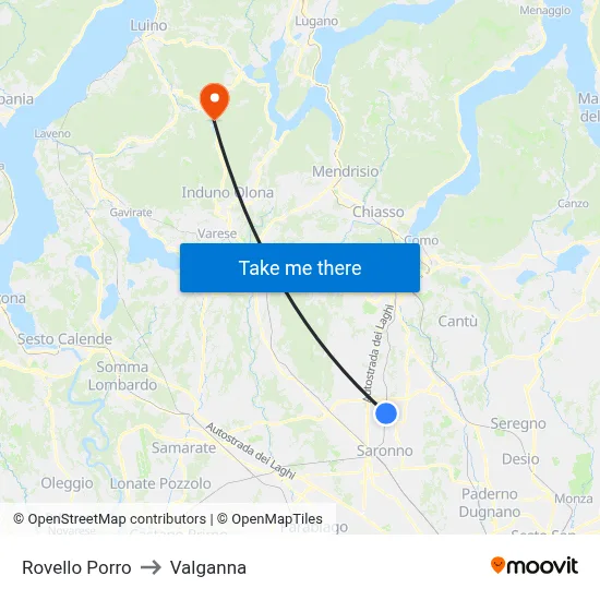 Rovello Porro to Valganna map