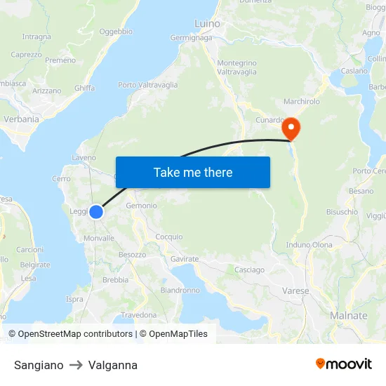 Sangiano to Valganna map