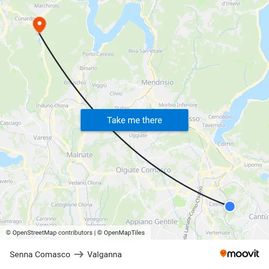 Senna Comasco to Valganna map