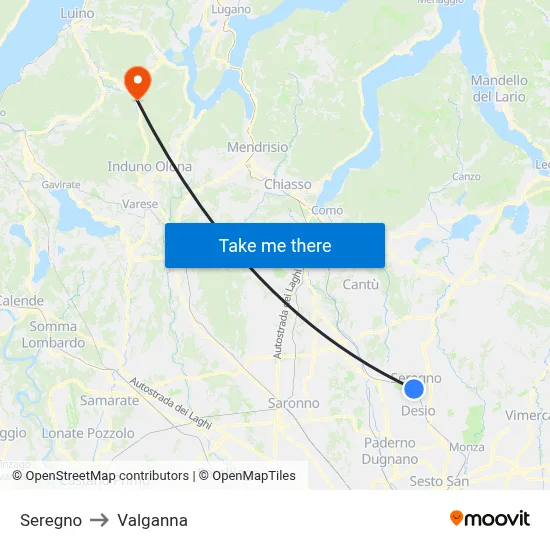 Seregno to Valganna map