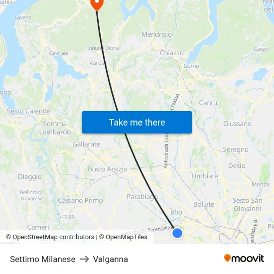 Settimo Milanese to Valganna map