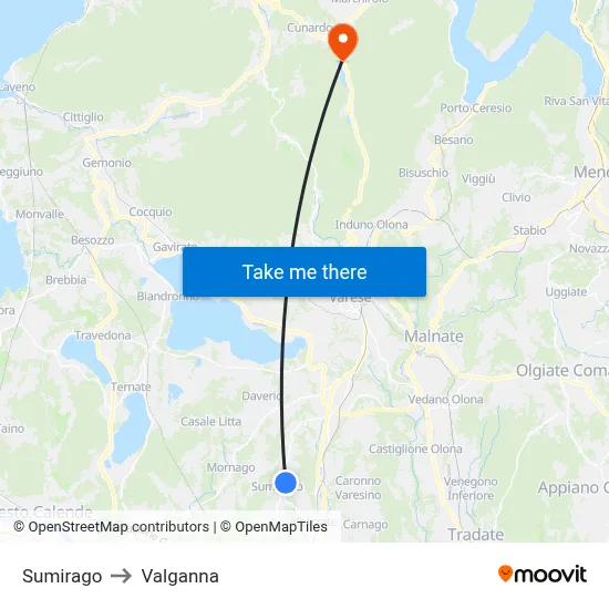 Sumirago to Valganna map