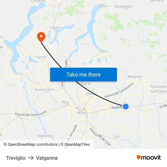 Treviglio to Valganna map