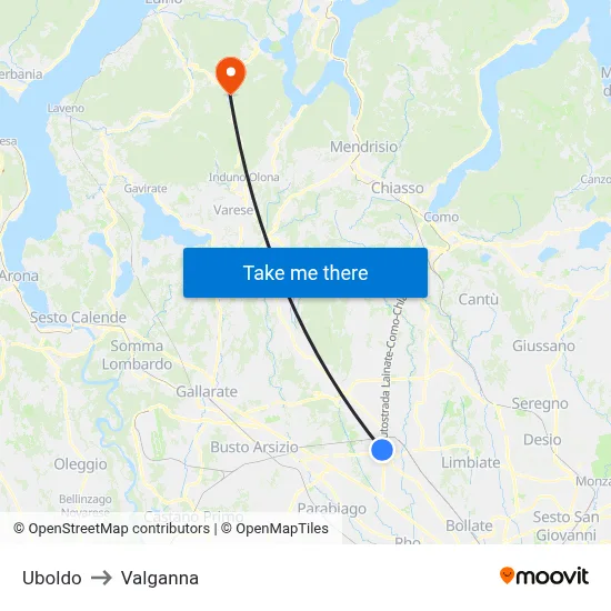 Uboldo to Valganna map