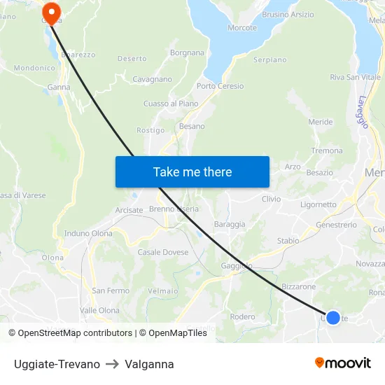 Uggiate-Trevano to Valganna map