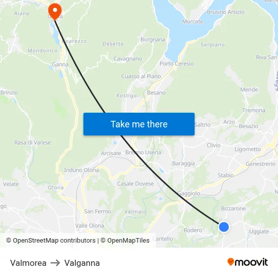Valmorea to Valganna map