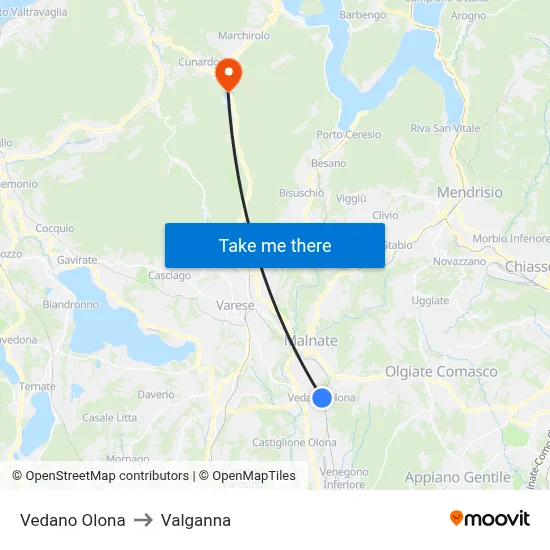 Vedano Olona to Valganna map