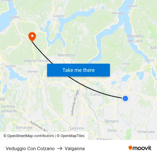 Veduggio con Colzano to Valganna map