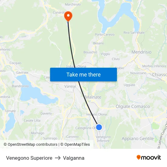 Venegono Superiore to Valganna map
