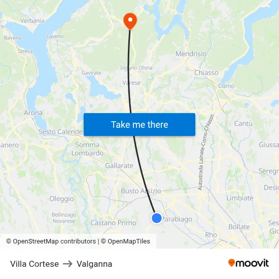 Villa Cortese to Valganna map