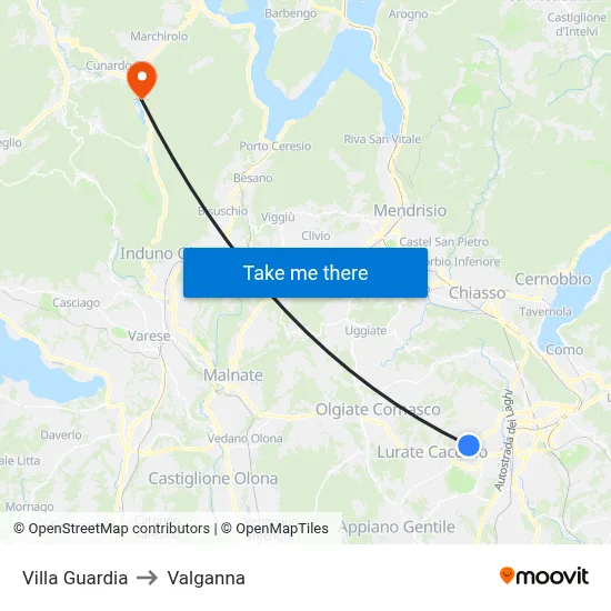 Villa Guardia to Valganna map