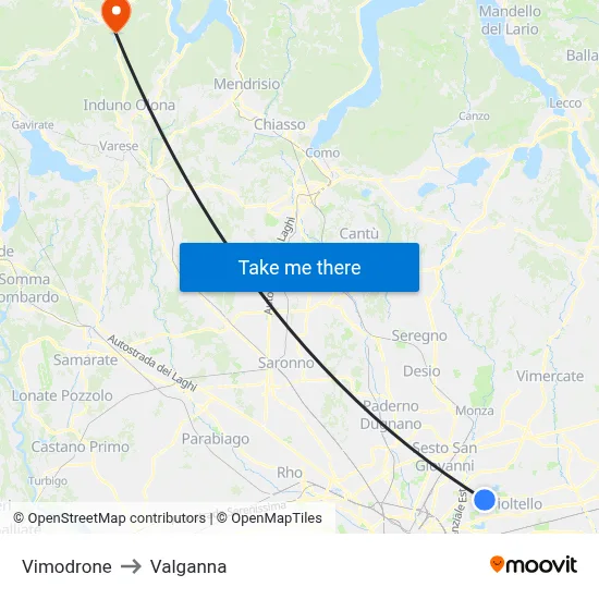 Vimodrone to Valganna map
